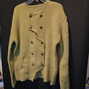 Women's Thick, Warm Double-Breasted Sweater - Green